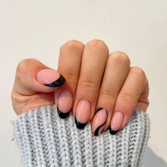 black french tips with almond shaped nails
