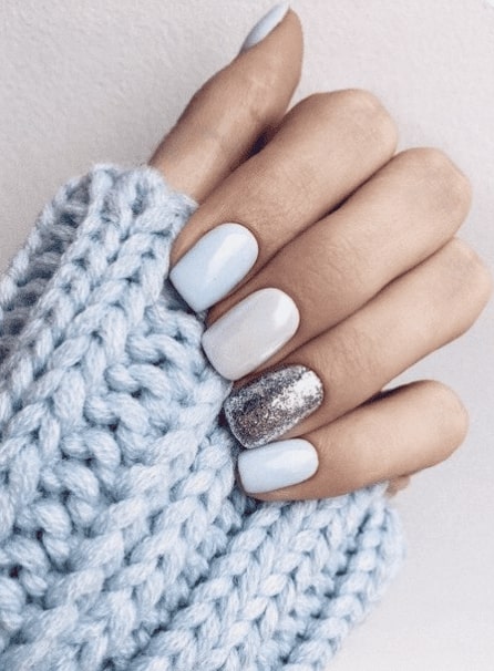 baby blue nails silver